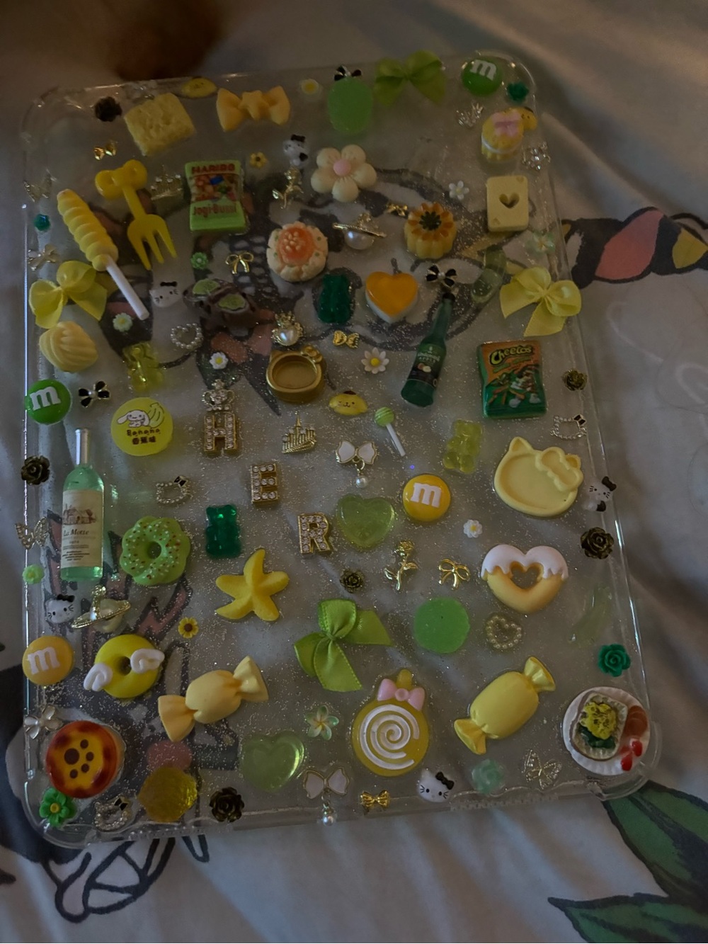 Clear Decorative a16 Tablet Case with Yellow & Green Candy Charms